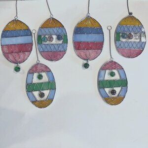 Set of (6) Stained Glass Easter Egg Suncatcher Window Ornament Decor